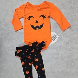 Konala Baby Girl Newborn Orange Black Long Sleeve 2 pc Halloween Pumpkin Set NEW